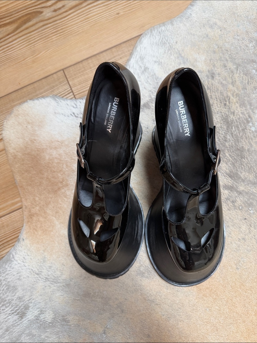Burberry Black Patent Platform Mary Jane Wedge Shoes - Picture 6 of 6